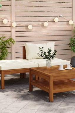vidaXL 316281 - Salon de jardin 3 pcs avec coussins blanc crème Bois dacacia