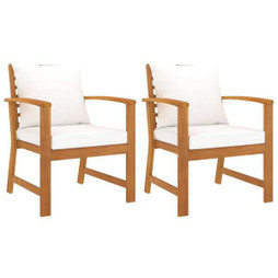 vidaXL 311831 - Chaises de jardin lot de 2 et coussin crème Bois acacia massif