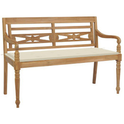 vidaXL 3062156 - Banc Batavia avec coussin crème 120 cm Bois de teck massif