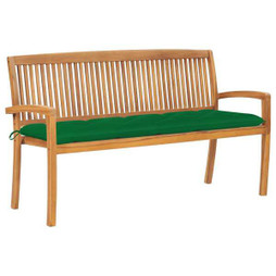 vidaXL 3063326 - Banc de jardin empilable et coussin 159 cm Bois de teck massif