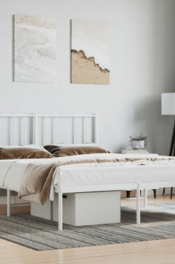 vidaXL 352528 - Cadre de lit métal sans matelas et tête de lit blanc 135x190 cm