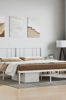 vidaXL 352535 - Cadre de lit métal sans matelas et tête de lit blanc 193x203 cm
