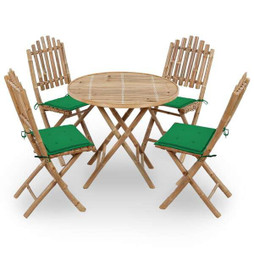 vidaXL 3063965 - Mobilier à dîner dextérieur pliable 5 pcs avec coussins bambou
