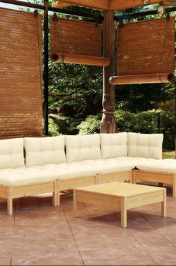 vidaXL 3096340 - Salon de jardin 6 pcs avec coussins crème bois de pin