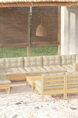 vidaXL 3096484 - Salon de jardin 10 pcs avec coussins crème bois de pin massif