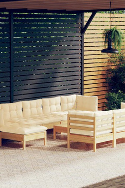 vidaXL 3097145 - Salon de jardin 11 pcs avec coussins crème Bois de pin solide