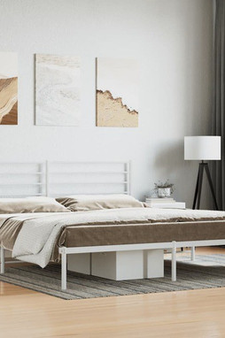 vidaXL 352374 - Cadre de lit métal sans matelas et tête de lit blanc 193x203 cm
