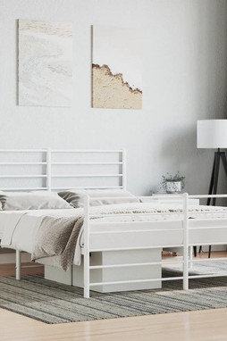 vidaXL 352388 - Cadre de lit métal sans matelas et pied de lit blanc 150x200 cm