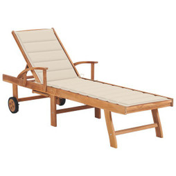 vidaXL 3063008 - Chaise longue avec coussin crème Bois de teck solide