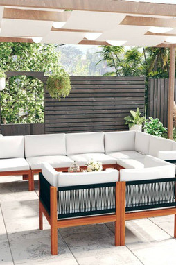 vidaXL 3057892 - Salon de jardin 10 pcs avec coussins Crème Bois dacacia solide