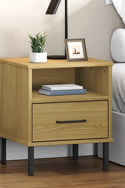 vidaXL 350970 - Table de chevet avec pieds en métal Marron Bois pin massif OSLO