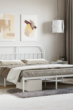 vidaXL 353689 - Cadre de lit métal sans matelas et tête de lit blanc 183x213 cm