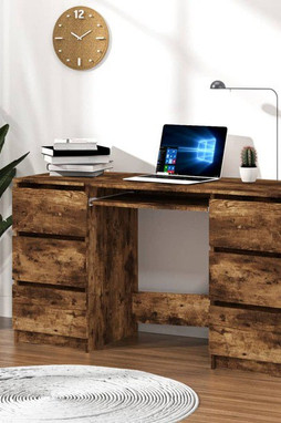 vidaXL 815438 - Bureau Chêne fumé 140x50x77 cm Bois dingénierie