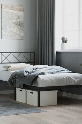 vidaXL 372271 - Cadre de lit métal sans matelas avec tête de lit noir 100x190cm