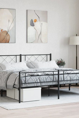 vidaXL 372301 - Cadre de lit métal sans matelas avec pied de lit noir 193x203cm
