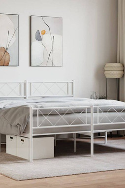 vidaXL 372343 - Cadre de lit métal sans matelas et pied de lit blanc 135x190 cm
