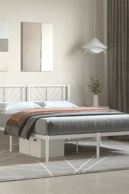 vidaXL 372227 - Cadre de lit métal sans matelas et tête de lit blanc 135x190 cm