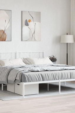 vidaXL 372233 - Cadre de lit métal sans matelas et tête de lit blanc 183x213 cm