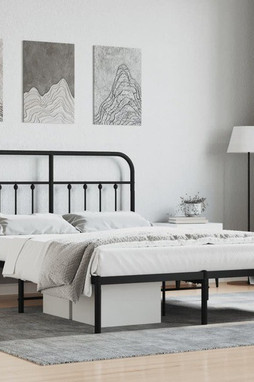 vidaXL 352580 - Cadre de lit métal sans matelas avec tête de lit noir 150x200cm