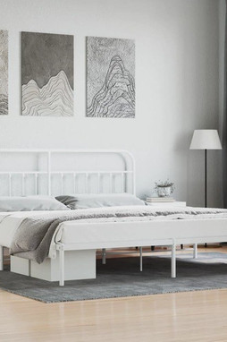 vidaXL 352633 - Cadre de lit métal sans matelas et tête de lit blanc 193x203 cm