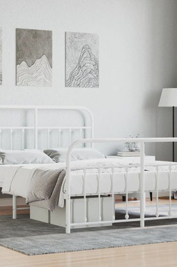 vidaXL 352644 - Cadre de lit métal sans matelas et pied de lit blanc 135x190 cm
