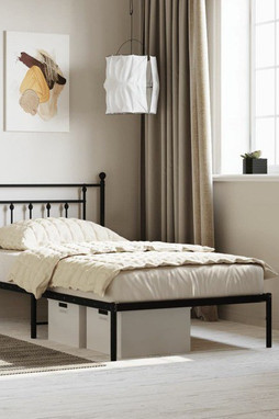 vidaXL 353531 - Cadre de lit métal sans matelas avec tête de lit noir 100x190cm