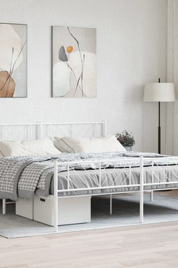 vidaXL 372252 - Cadre de lit métal sans matelas et pied de lit blanc 193x203 cm