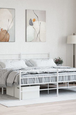 vidaXL 355732 - Cadre de lit métal sans matelas et pied de lit blanc 193x203 cm