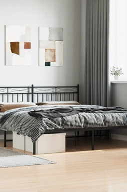 vidaXL 373696 - Cadre de lit métal sans matelas avec tête de lit noir 183x213cm
