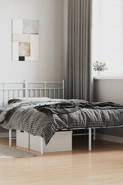 vidaXL 373739 - Cadre de lit métal sans matelas et tête de lit blanc 135x190 cm