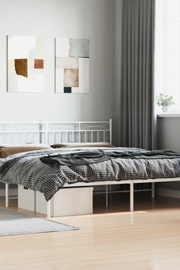 vidaXL 373745 - Cadre de lit métal sans matelas et tête de lit blanc 183x213 cm