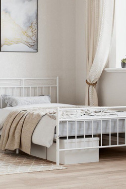 vidaXL 373753 - Cadre de lit métal sans matelas et pied de lit blanc 100x200 cm
