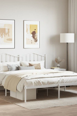 vidaXL 373843 - Cadre de lit métal sans matelas et tête de lit blanc 183x213 cm