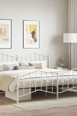 vidaXL 373862 - Cadre de lit métal sans matelas et pied de lit blanc 193x203 cm