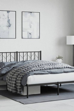 vidaXL 374439 - Cadre de lit métal sans matelas avec tête de lit noir 150x200cm
