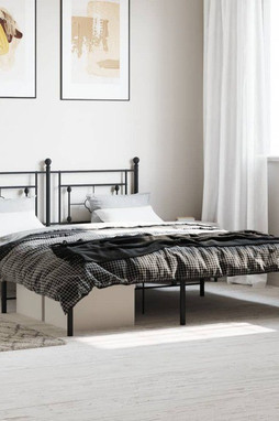 vidaXL 374341 - Cadre de lit métal sans matelas avec tête de lit noir 150x200cm