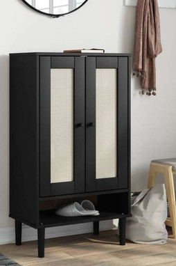 vidaXL 358051 - Armoire à chaussures SENJA aspect rotin noir bois massif