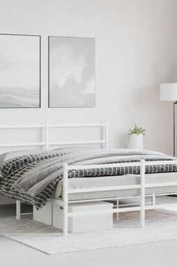 vidaXL 355434 - Cadre de lit métal sans matelas et pied de lit blanc 150x200 cm