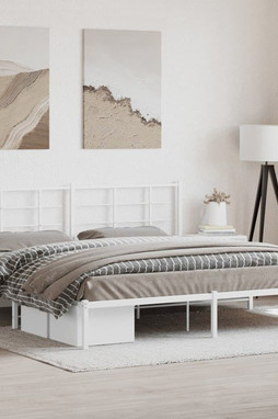 vidaXL 355616 - Cadre de lit métal sans matelas et tête de lit blanc 193x203 cm