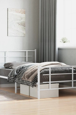vidaXL 355623 - Cadre de lit métal sans matelas et pied de lit blanc 100x200 cm