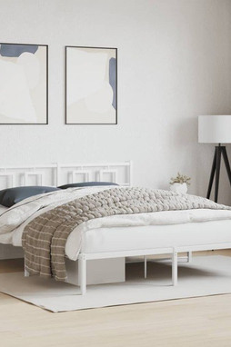 vidaXL 374292 - Cadre de lit métal sans matelas et tête de lit blanc 150x200 cm