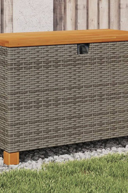 vidaXL 366283 - Boîte de rangement de jardin gris résine tressée bois dacacia