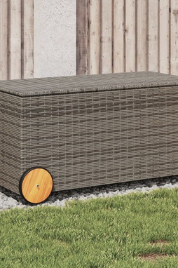 vidaXL 365326 - Boîte de rangement de jardin et roues gris 190L résine tressée