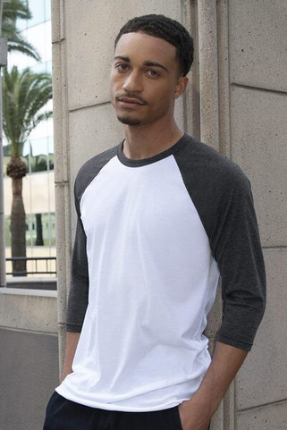 American Apparel BB453US - Camiseta raglán de manga tres cuartos 50/50 poliéster/algodón, fabricada en EE.UU