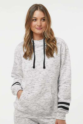 J. America 8674 - Sudadera con capucha y mangas de rayas de vellón Mélange para mujer