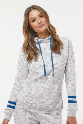 J. America 8674 - Sudadera con capucha y mangas de rayas de vellón Mélange para mujer