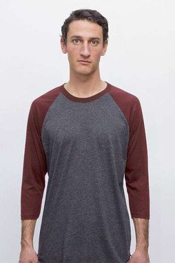 Los Angeles Apparel FF53 - USA-Made Three Quarter Sleeve Raglan Baseball T-Shirt