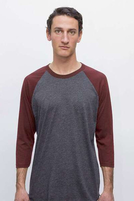 Los Angeles Apparel FF53 - Camiseta de béisbol de manga raglán y tres cuartos, fabricada en EE.UU