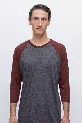 Los Angeles Apparel FF53 - Camiseta de béisbol de manga raglán y tres cuartos, fabricada en EE.UU