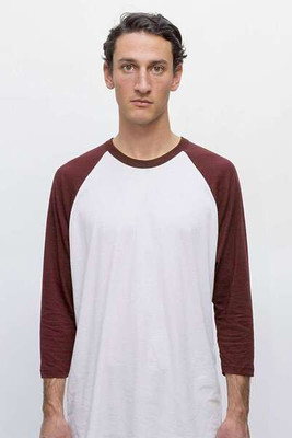 Los Angeles Apparel FF53 - Camiseta de béisbol de manga raglán y tres cuartos, fabricada en EE.UU